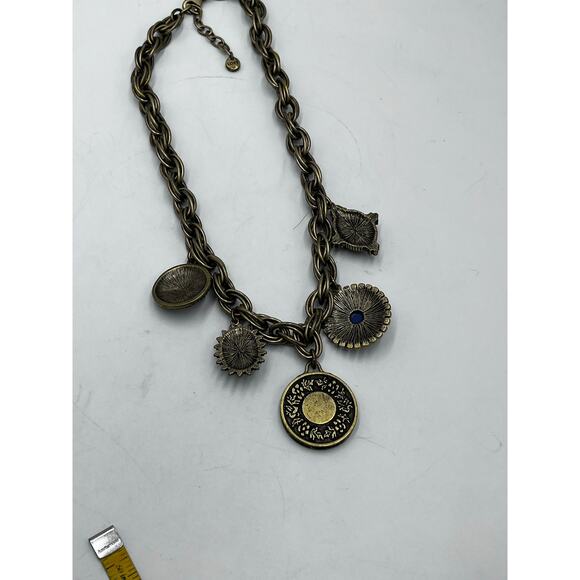 LOFT Charm Statement Disc Boho Green Blue Cabochon Medallion 
Chunky Necklace - Picture 8 of 8